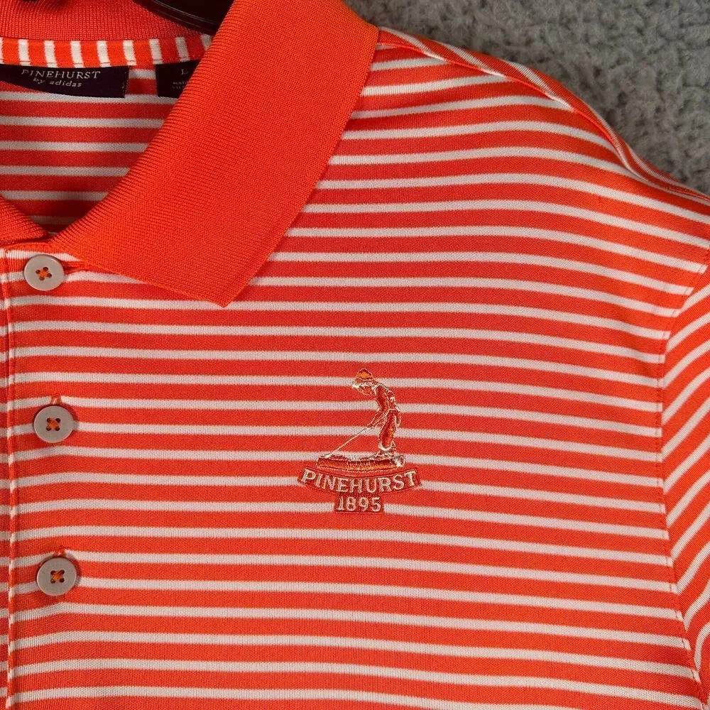 Pinehurst By Adidas Polo Shirt Mens‎ Large Orange Golf Putter Boy Logo 1895